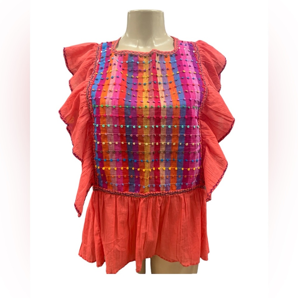 Ruby Ruffled Coral Blouse